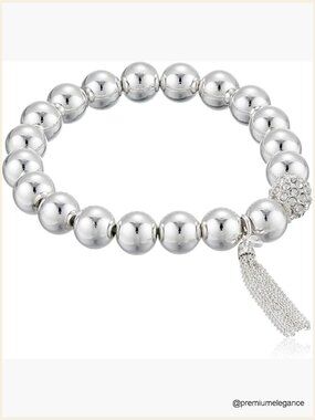 Stretch Pave Crystal Heart Bracelet Silver Tone Shiny